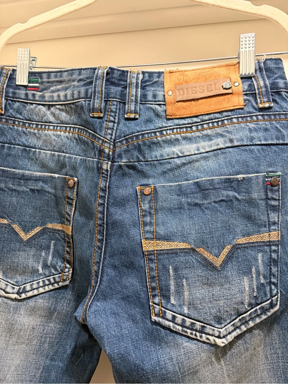Diesel Italian Denim Blue Distressed Straight-Leg Jeans